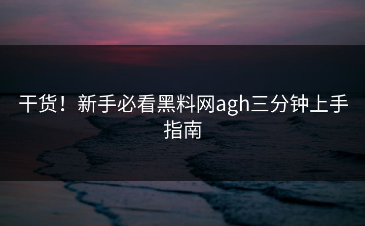 干货！新手必看黑料网agh三分钟上手指南