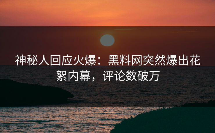 神秘人回应火爆：黑料网突然爆出花絮内幕，评论数破万