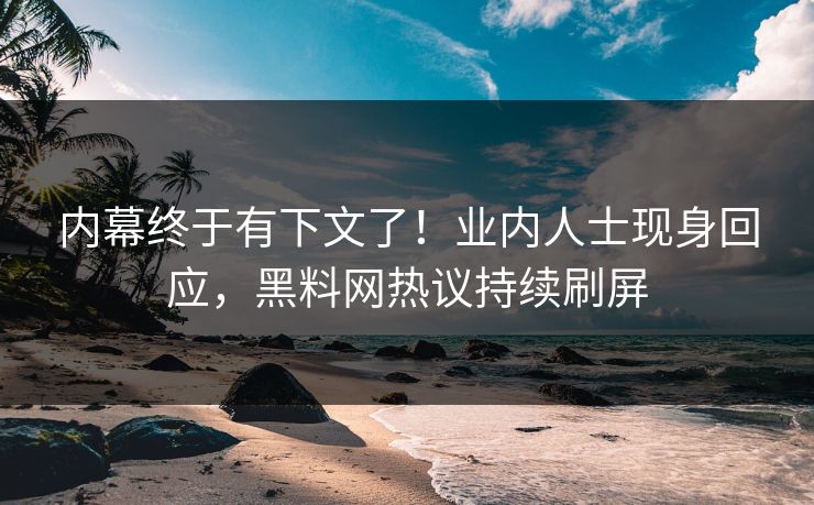 内幕终于有下文了！业内人士现身回应，黑料网热议持续刷屏
