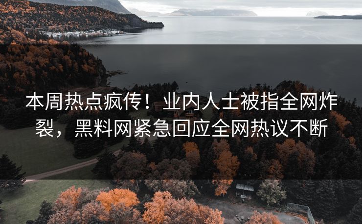 本周热点疯传！业内人士被指全网炸裂，黑料网紧急回应全网热议不断
