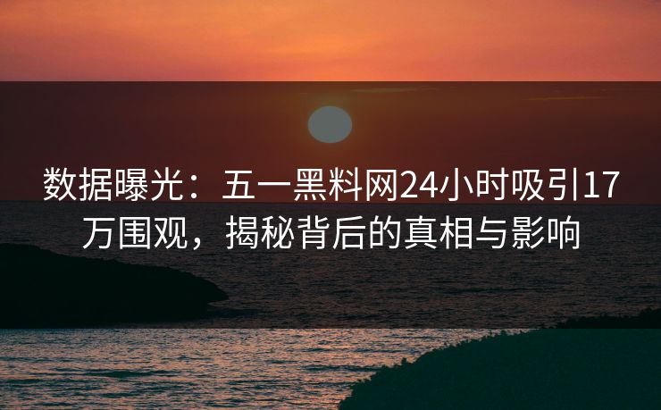 数据曝光：五一黑料网24小时吸引17万围观，揭秘背后的真相与影响