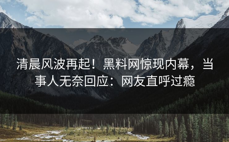 清晨风波再起！黑料网惊现内幕，当事人无奈回应：网友直呼过瘾