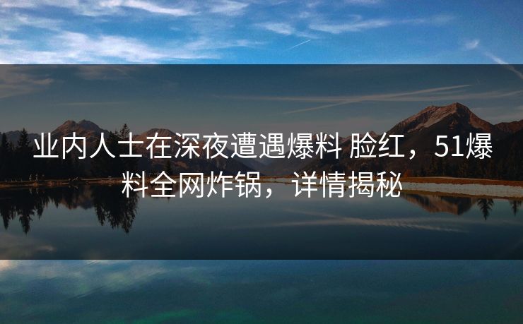 业内人士在深夜遭遇爆料 脸红，51爆料全网炸锅，详情揭秘