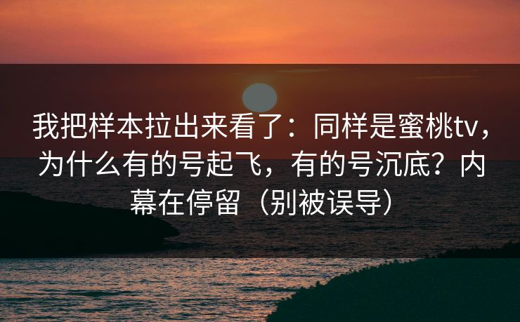 我把样本拉出来看了:同样是蜜桃tv,为什么有的号起飞,有的号沉底?内幕在停留(别被误导) 我把样本拉出来看了:同样是蜜桃tv,为什么有的号起飞,有的号沉底?内幕在停留(别被误导)